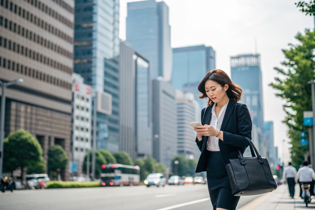 顧客の会社へ訪問する女性