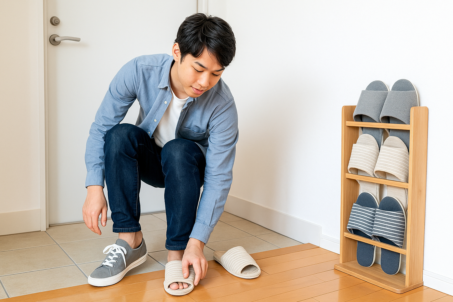 スリッパを履く男性