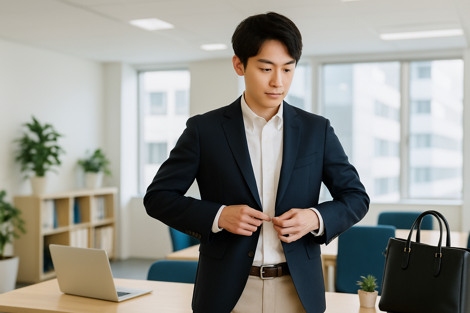 出社準備をしている男性