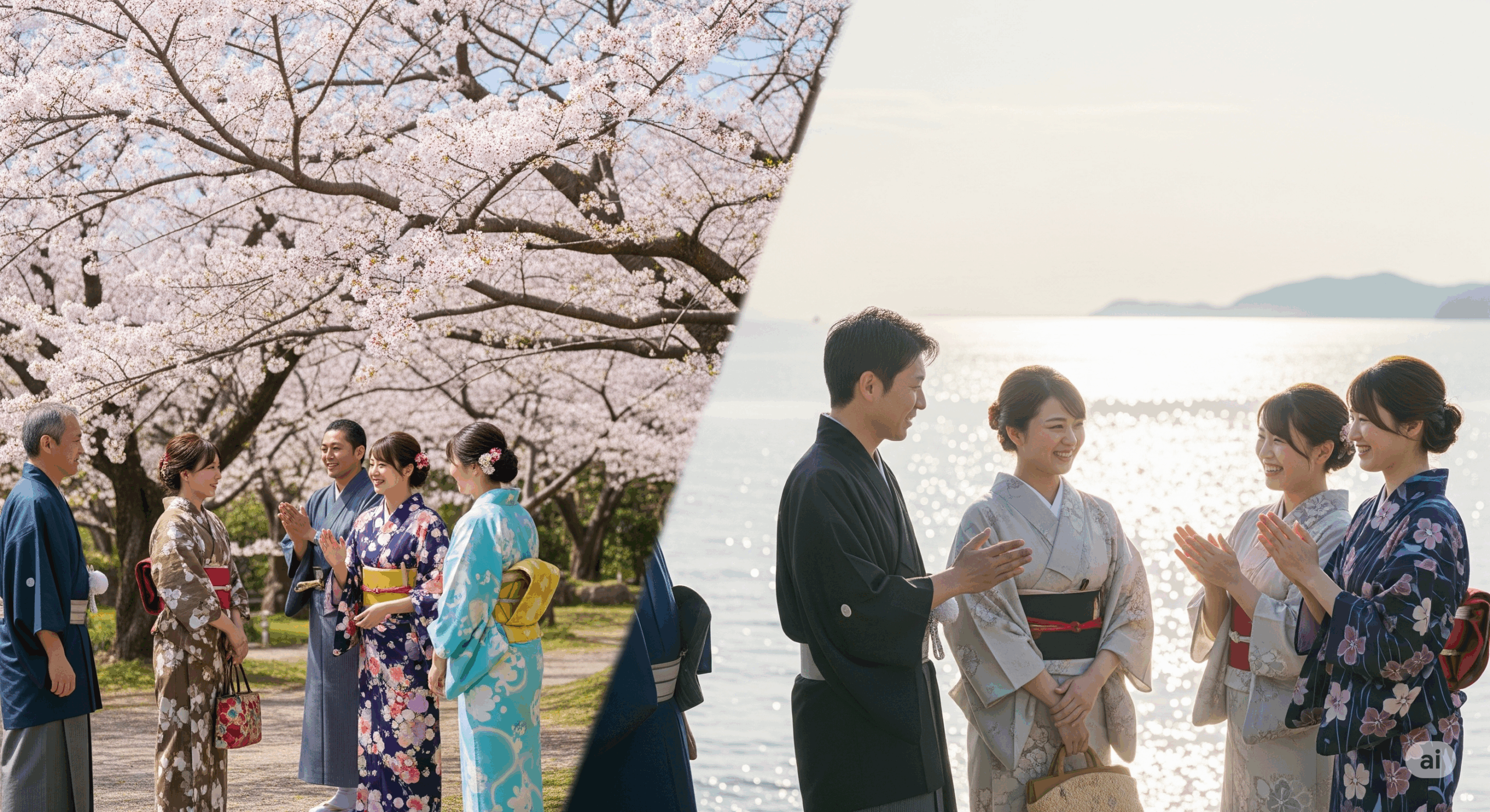 四季折々の風景と共に、季節の挨拶を交わす日本人の様子