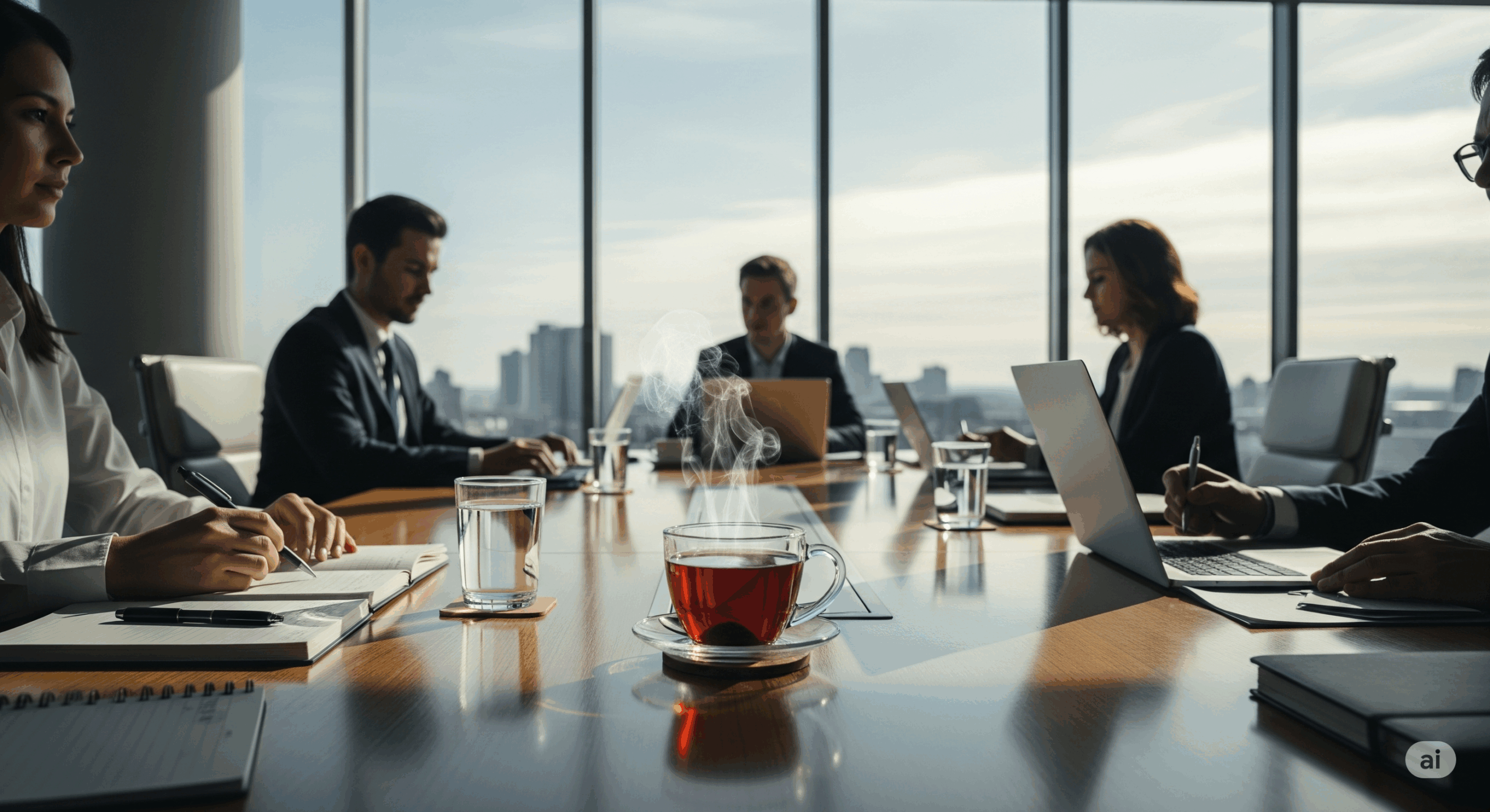 会議室での打ち合わせで出されたお茶