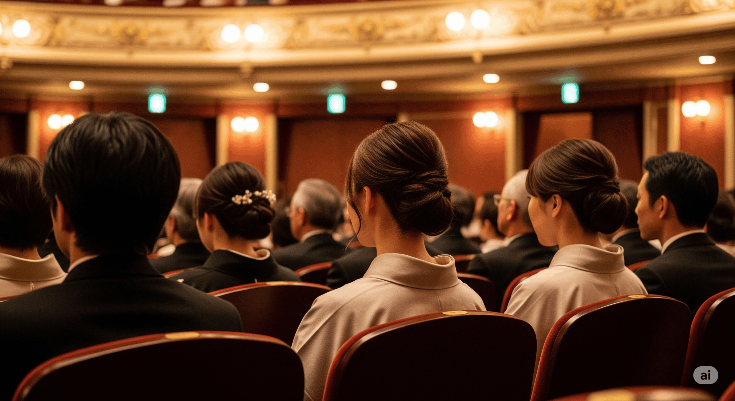 劇場の座席で観劇マナーを守る日本人の観客たち