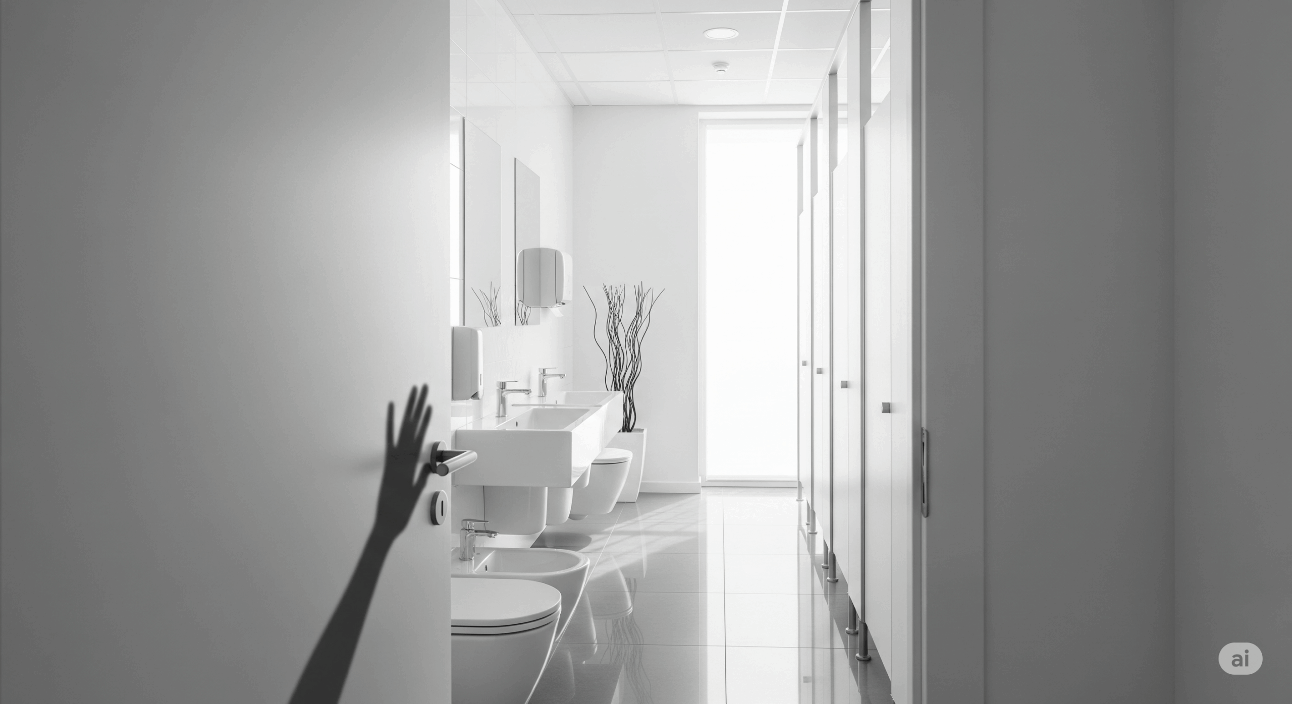 明るく清潔なオフィスのトイレ内部