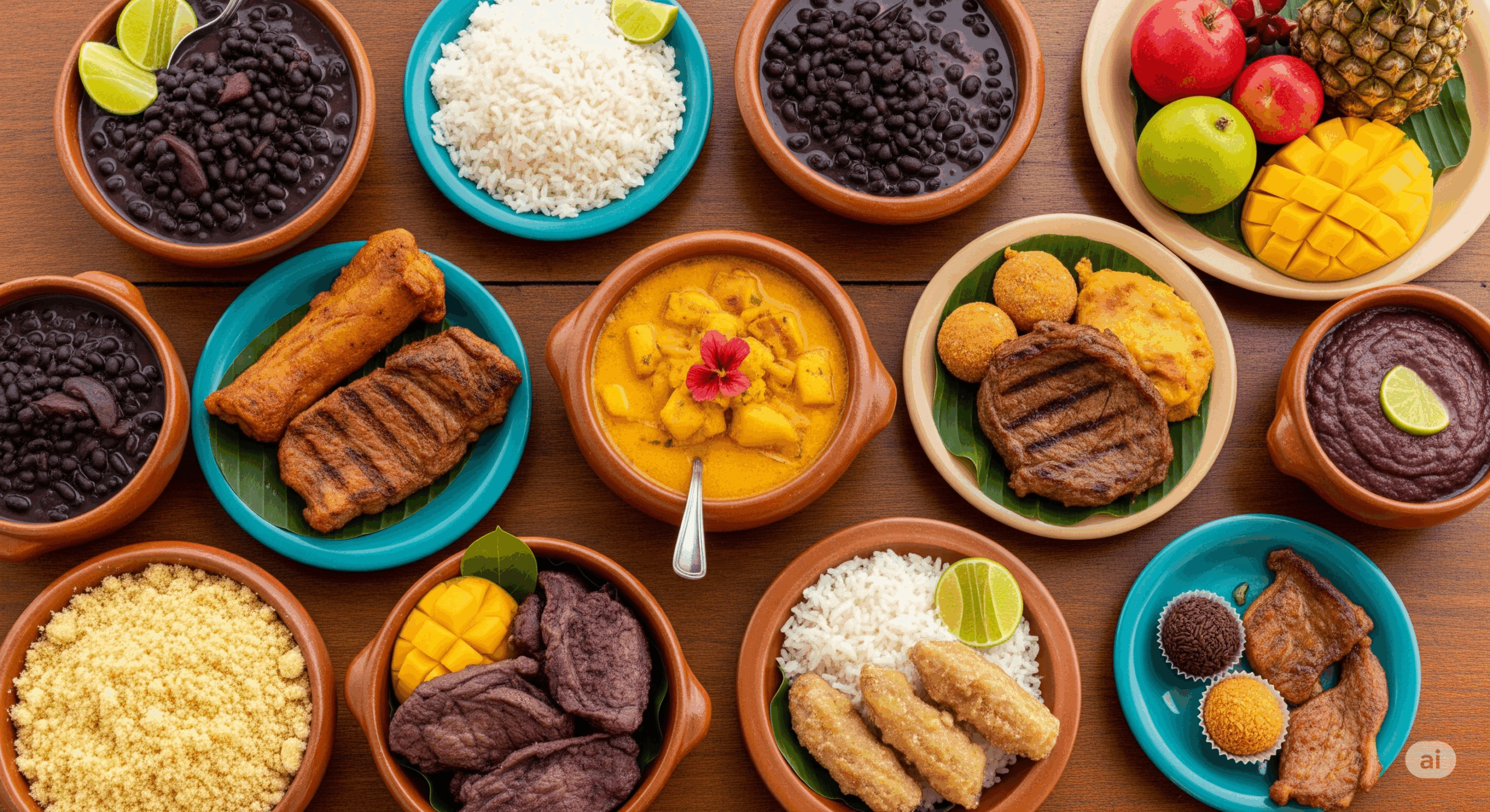 ブラジル料理の多様性を表現する俯瞰ショット