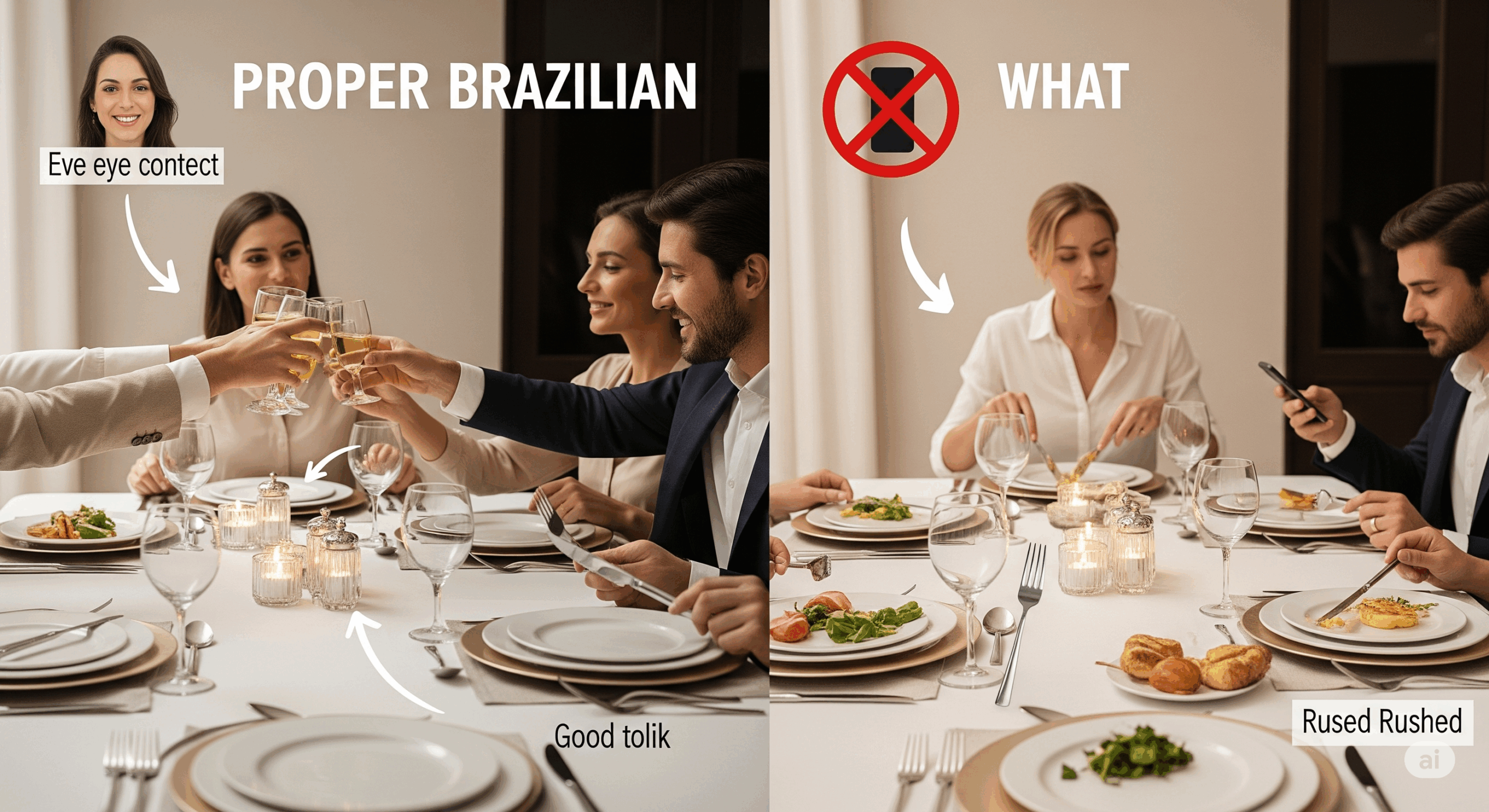 ブラジルの食事エチケットを説明する洗練された分割画像