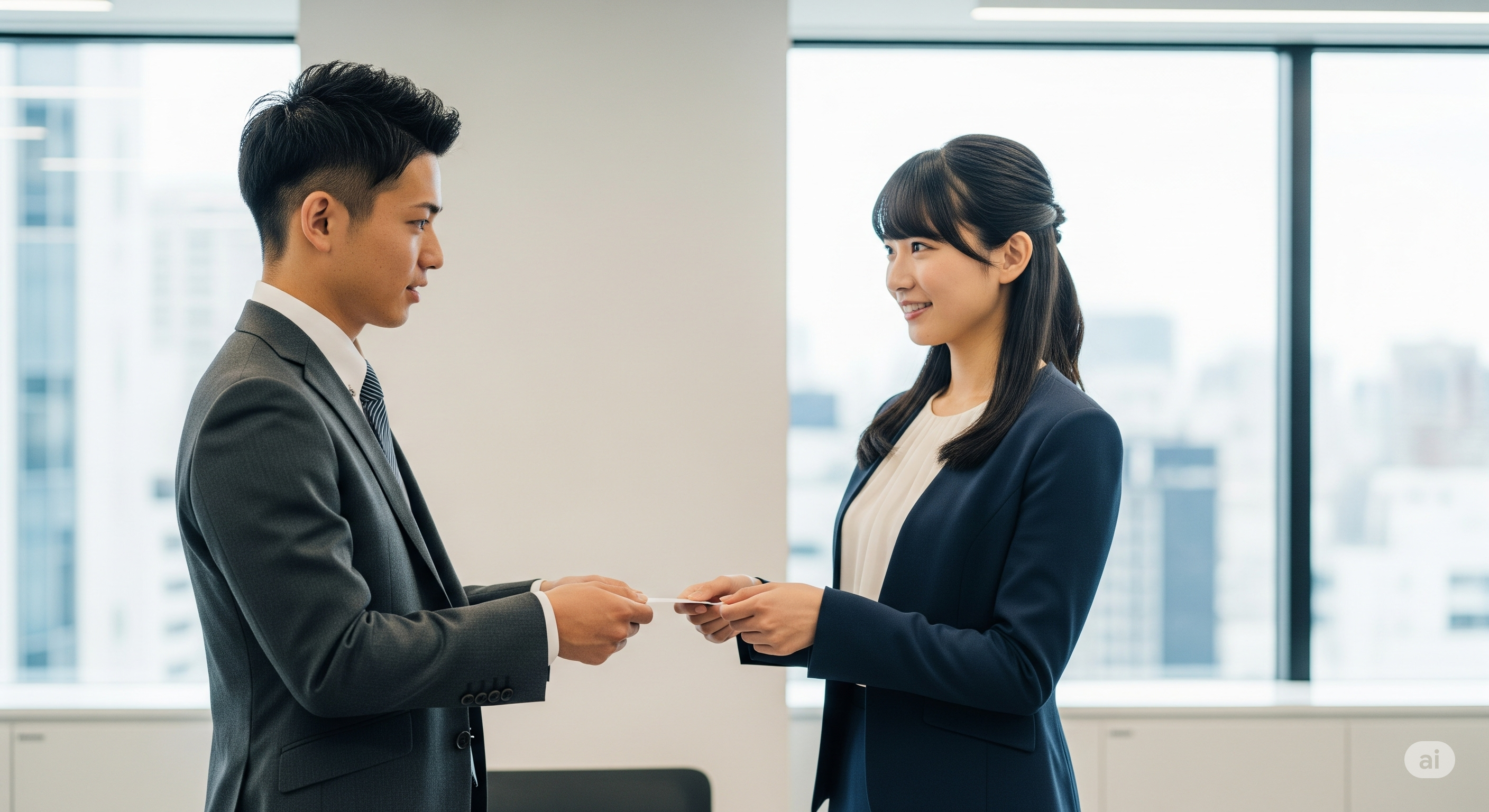 ビジネスで名刺を交換するシーン