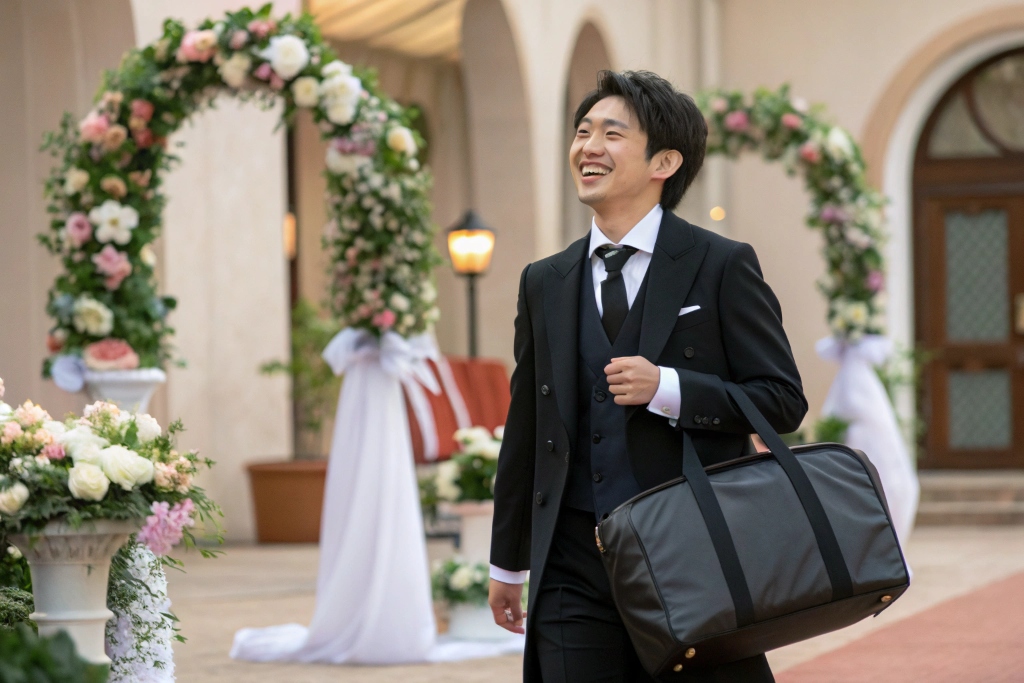 結婚式に参列する男性