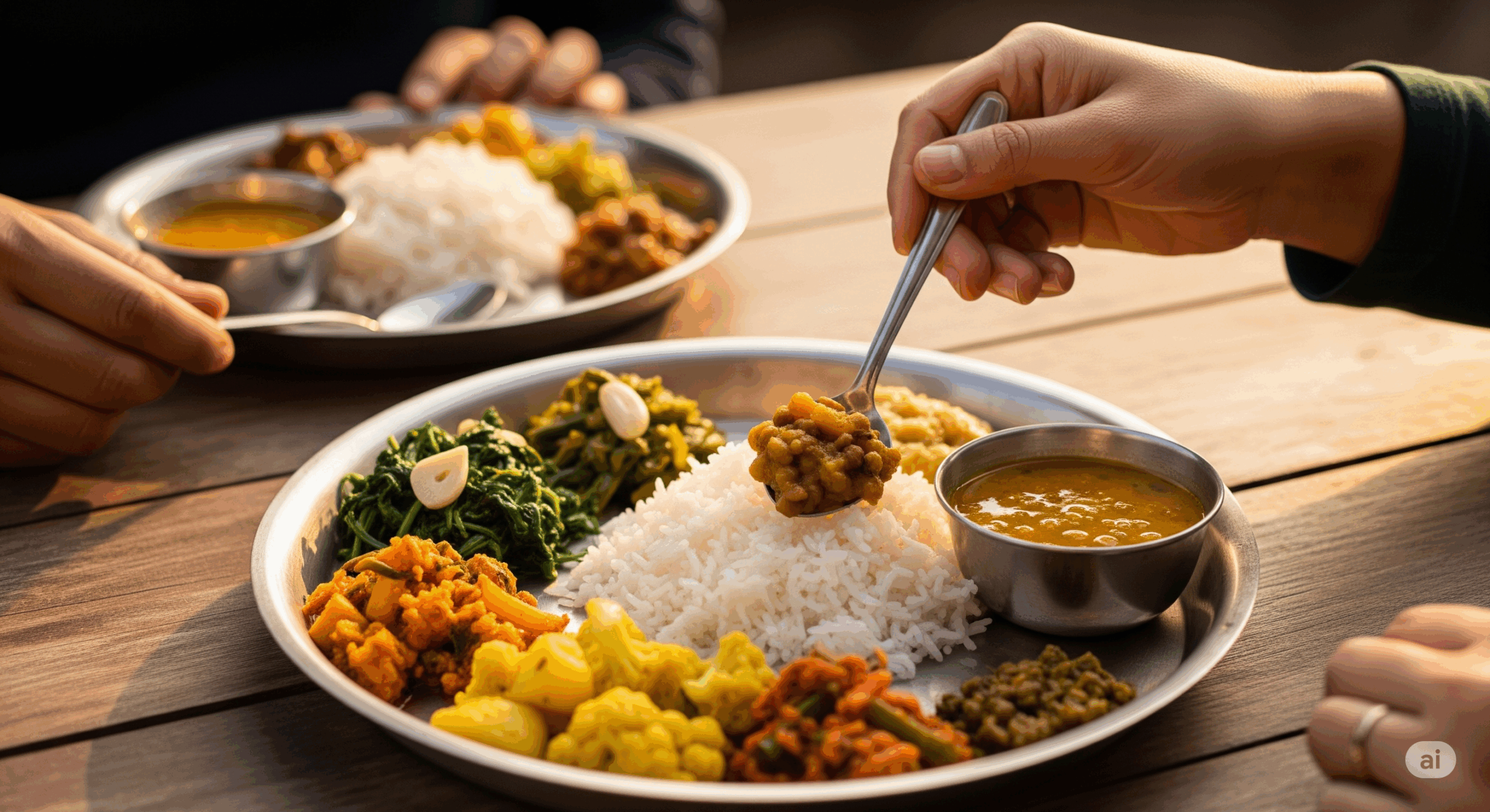 ネパールの家庭での食事風景