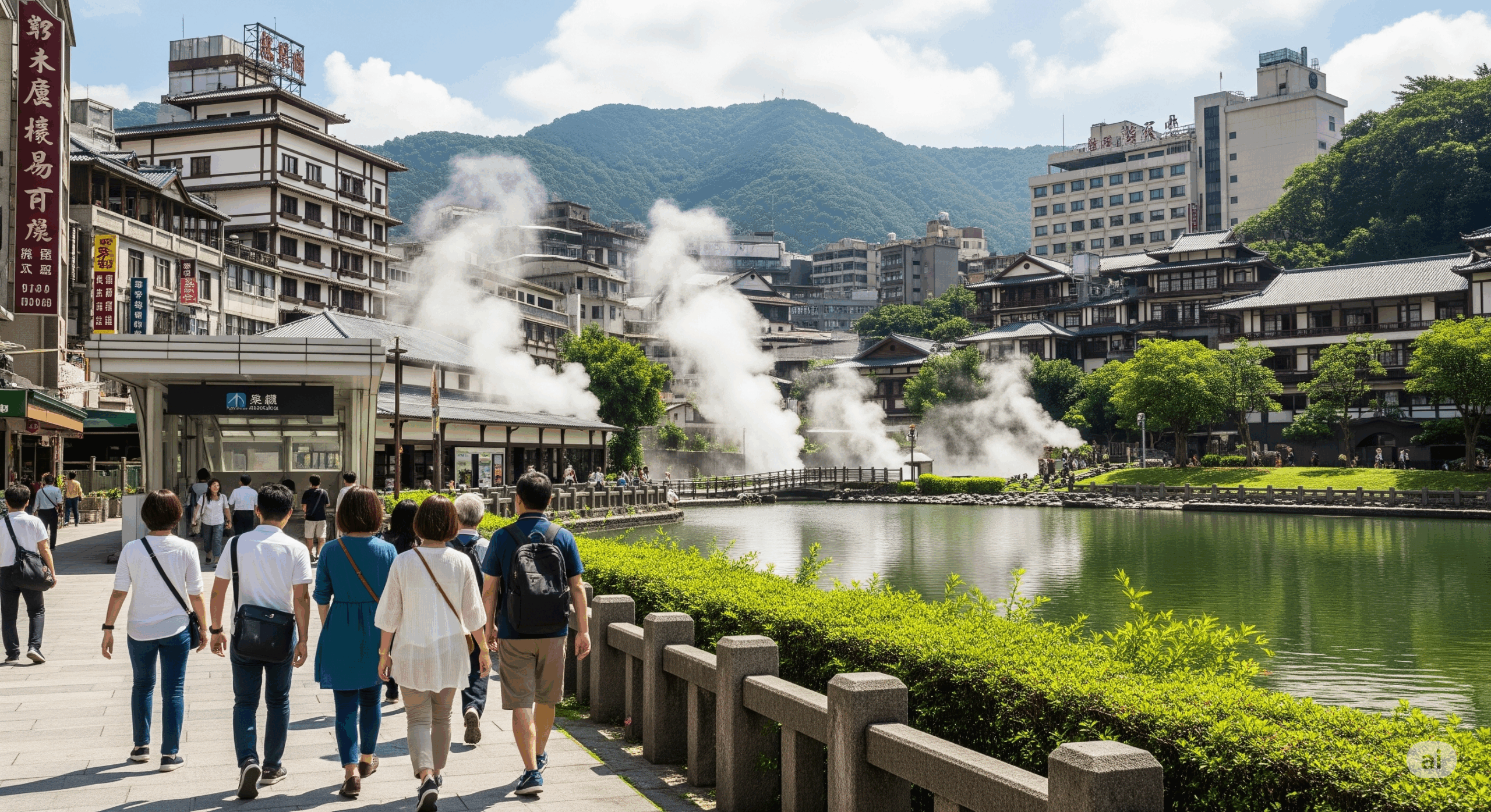 北投温泉エリアの新北投駅周辺の風景