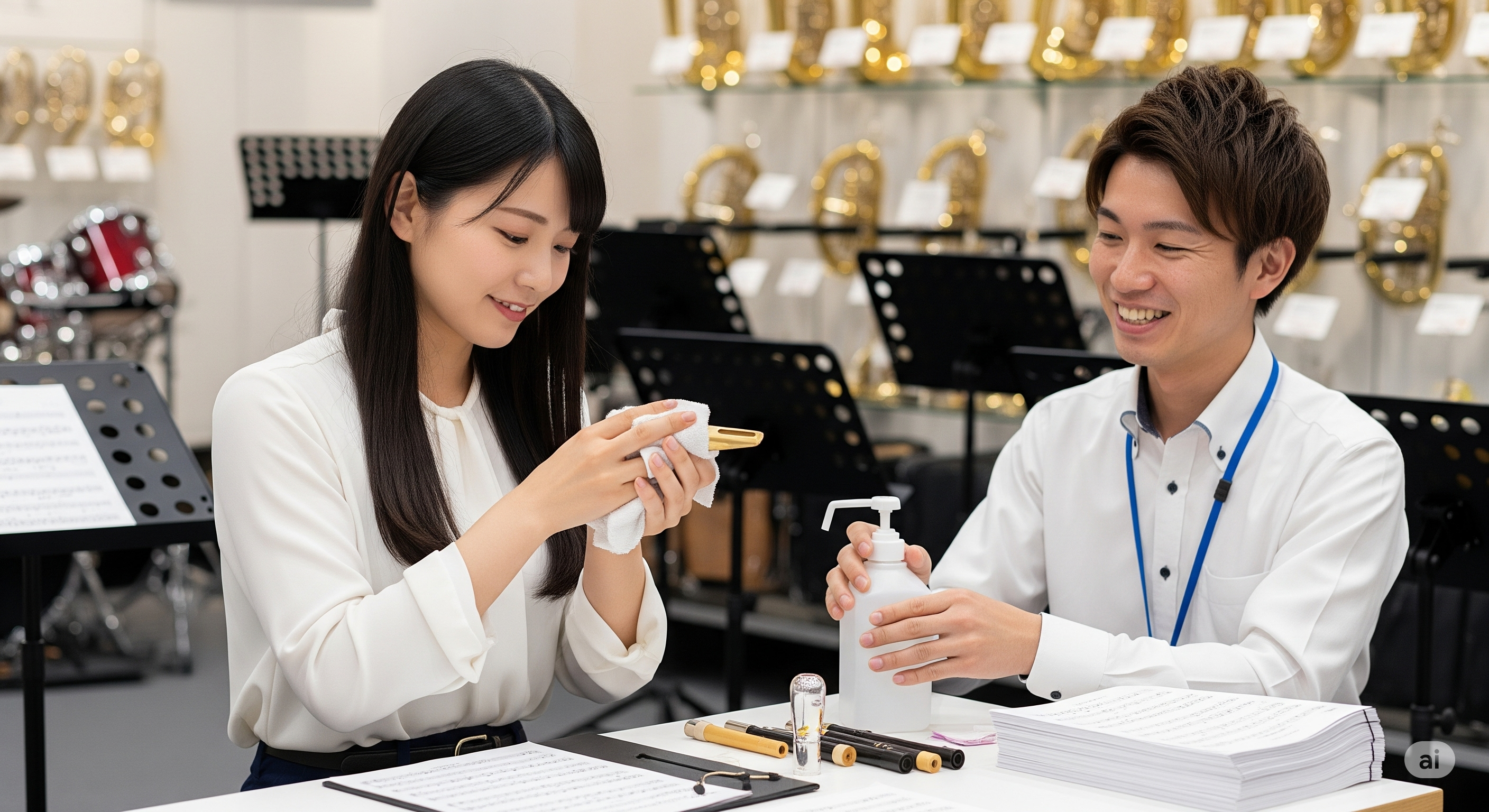 20代の日本人女性が丁寧にマウスピースを清拭している様子
