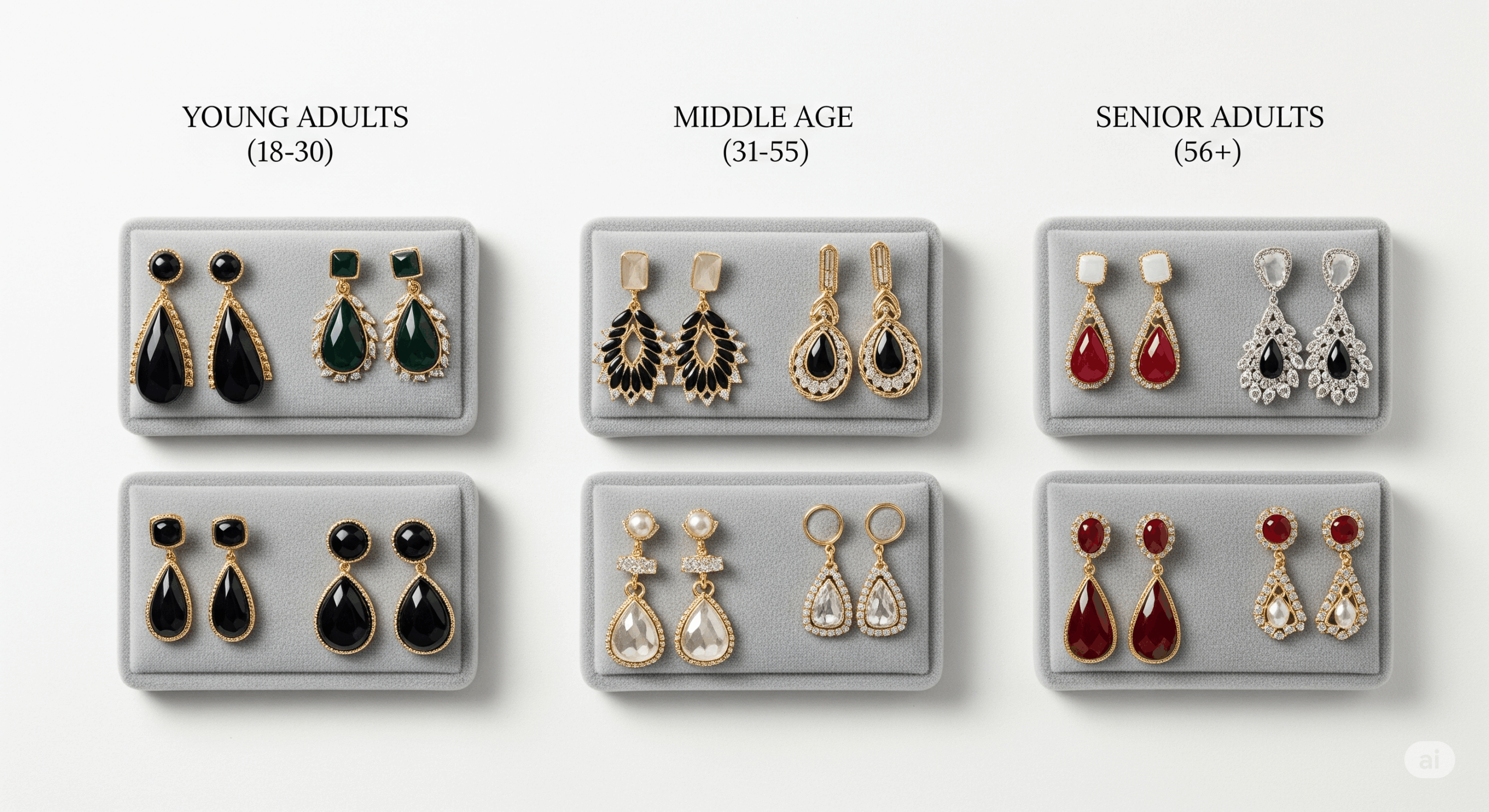 様々な種類のフォーマルピアスが美しくディスプレイされた構図