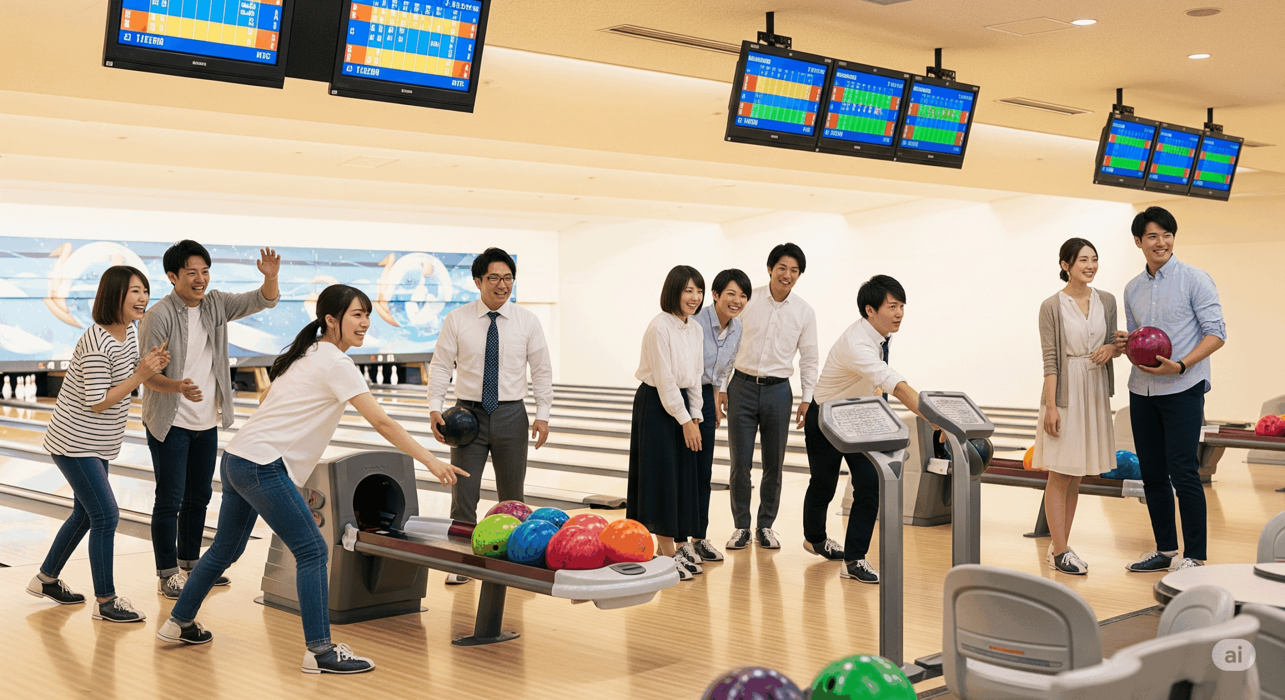 様々なシーン別のボウリング服装を表現した画像