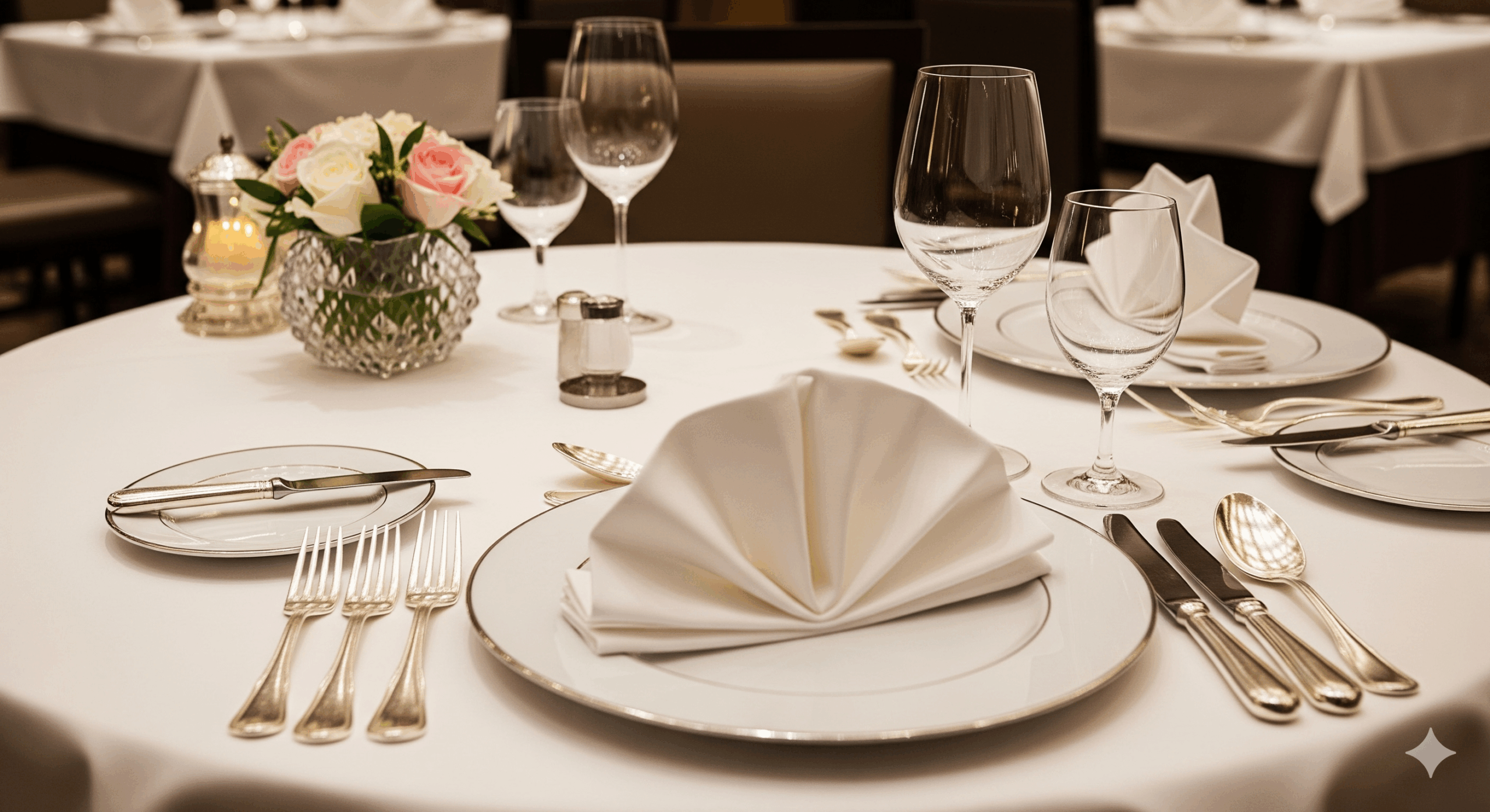 高級フレンチレストランの美しいテーブルセッティング