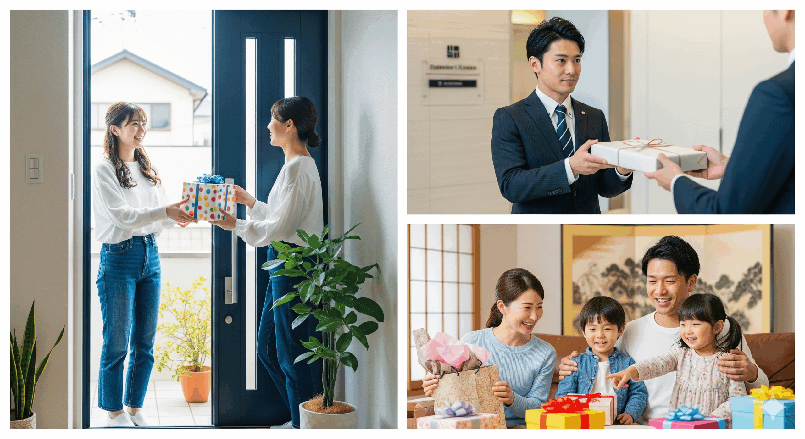 様々なシーンの訪問場面を表現したコラージュ風の画像