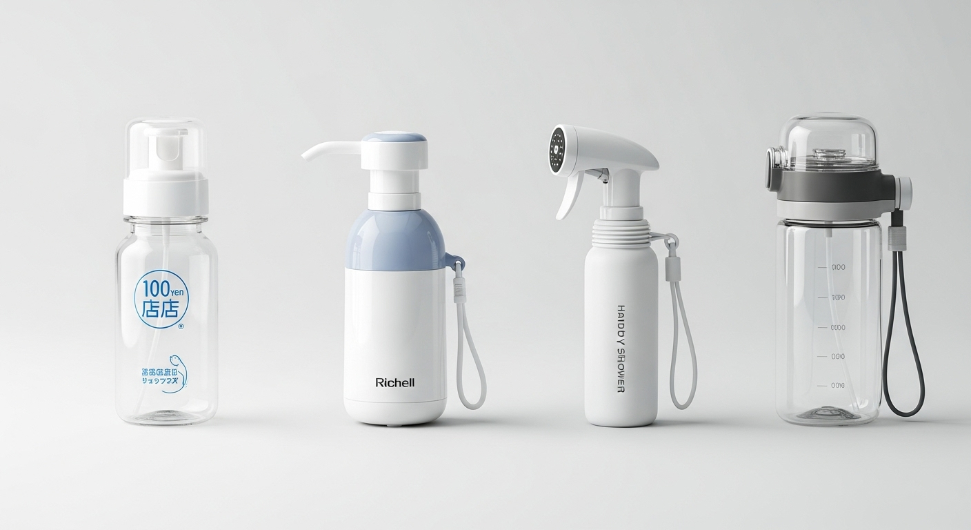 様々なタイプのマナーボトルが整理されて並んでいる比較画像