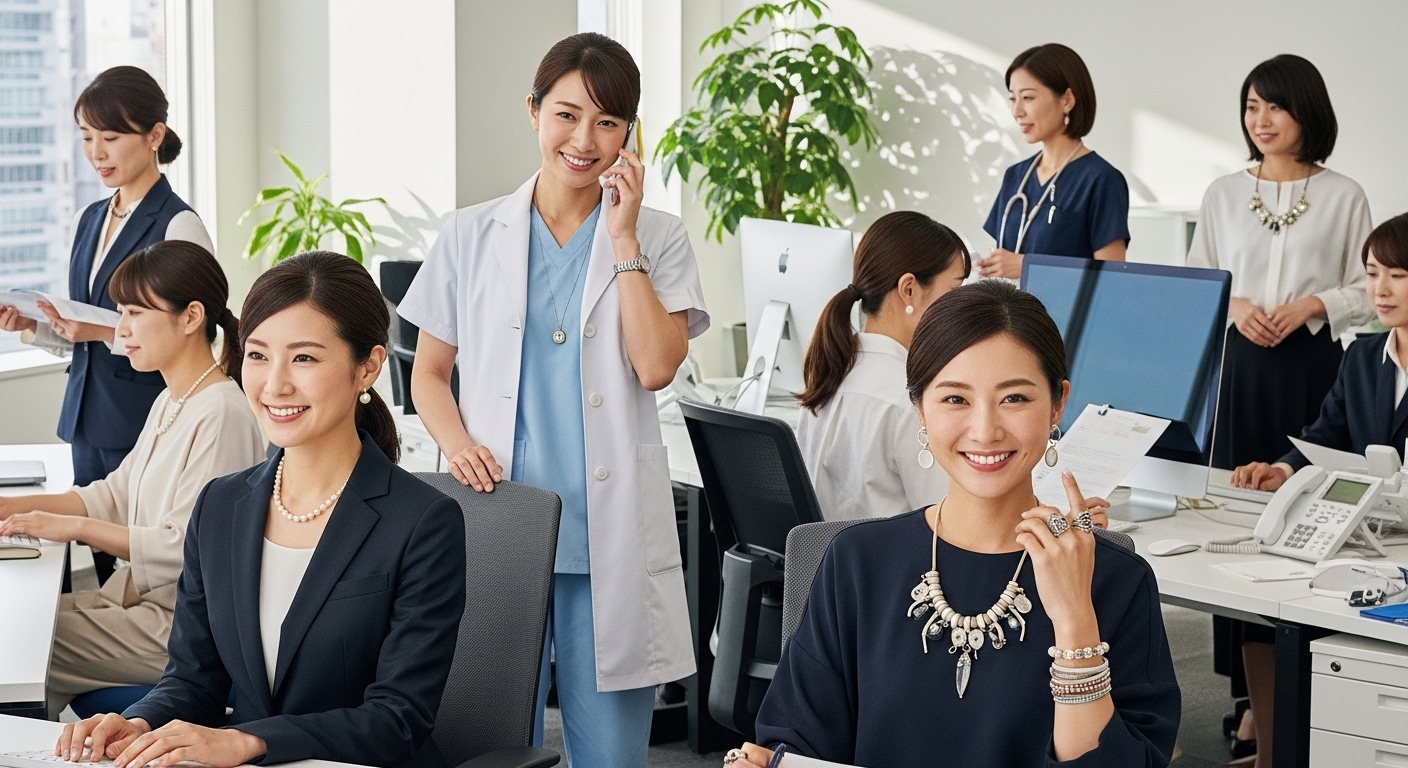 20代ãã40ä»£ã®æ¥æ¬äººå¥³æ§ãã¡ãæ§ã
ãªè·çš®ã®å¶æããªãã£ã¹ã«ãžã¥ã¢ã«ãççšããããããé©åãªããã¯ã¬ã¹ãã¢ã¯ã»ãµãªãŒã身ã«çããŠããæ§å