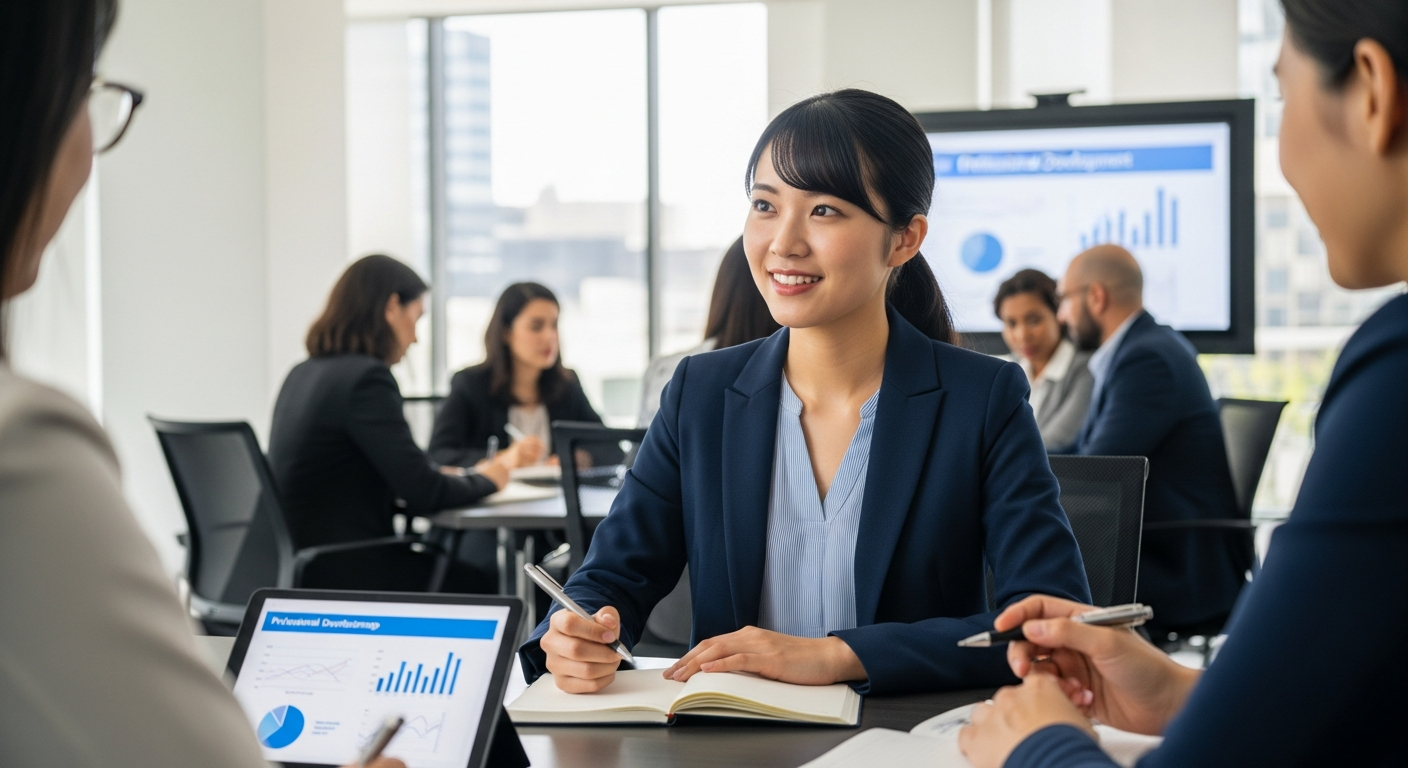 女性がビジネス研修を受けている様子