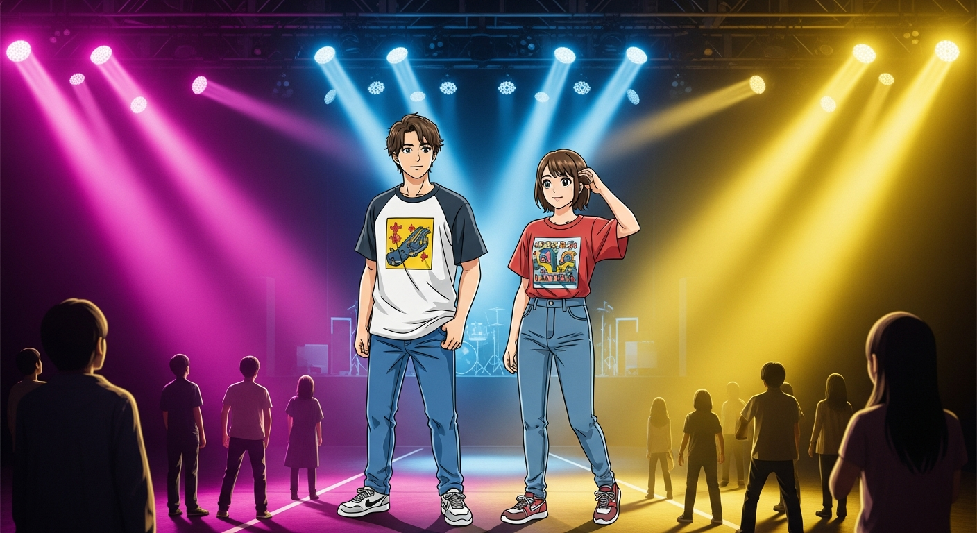 ライブ会場での服装マナーを表現した明るい場面。