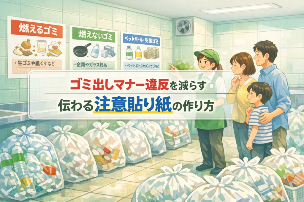 ナーやゴミ出しの注意貼り紙でトラブル減少