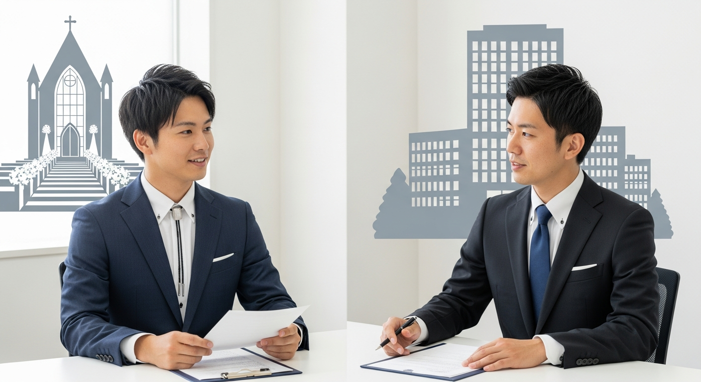 明るい色調で、オフィスの一角を背景にした自然な構図。