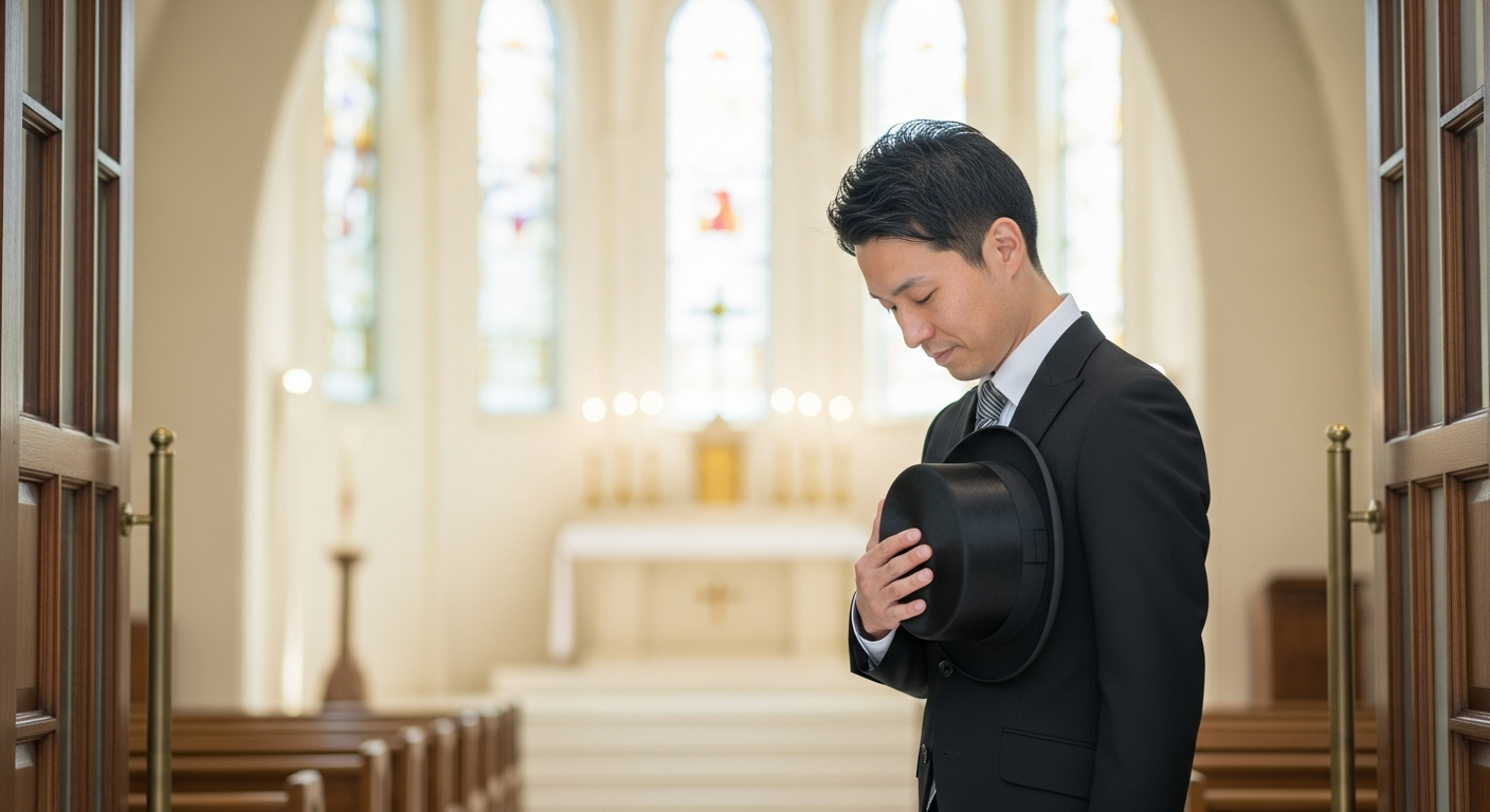 落ち着いた色合いのチャペル入口前。