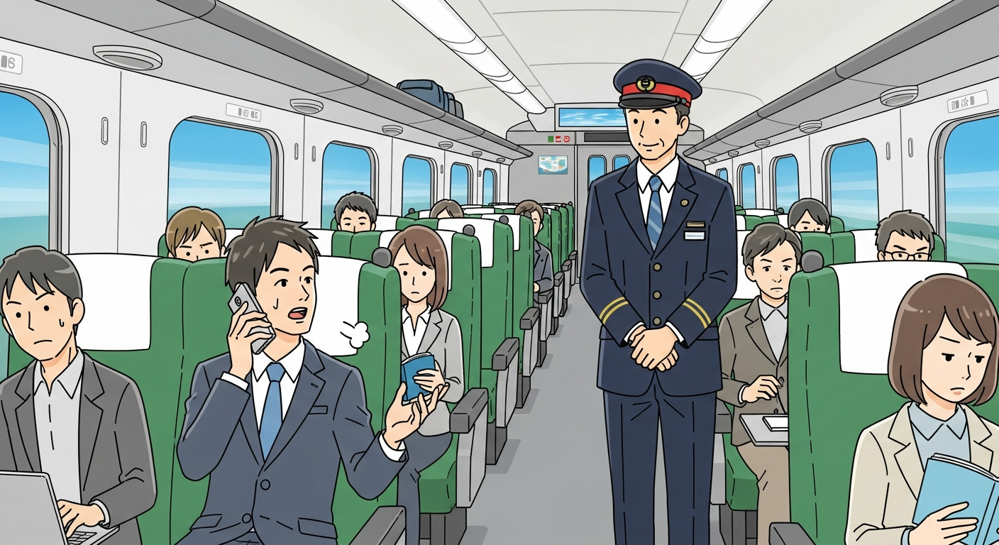 æããè²èª¿ã®ã€ã©ã¹ãã¹ã¿ã€ã«ã§ãæ¥æ¬ã®æ°å¹¹ç·ã®è»å
ãæãã