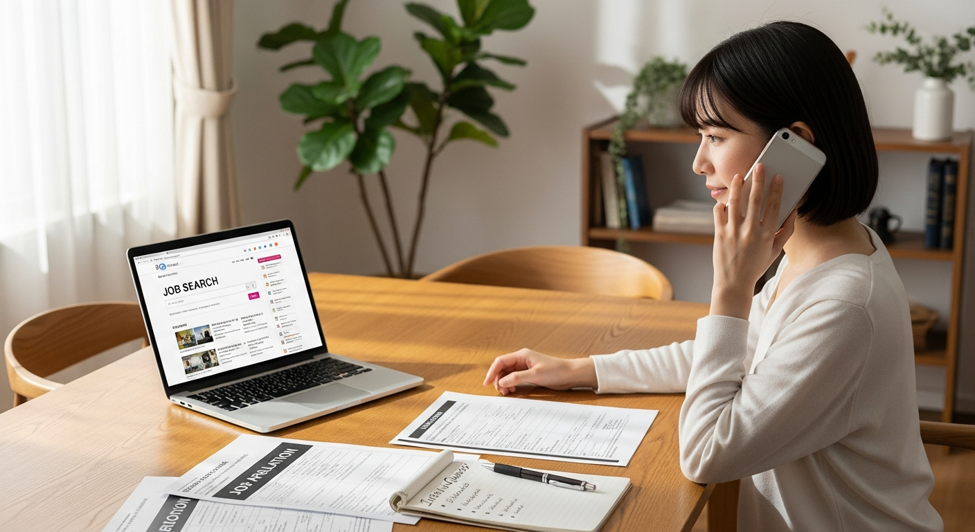 明るい色調で、日中の自然光が差し込む静かな自宅リビングのテーブルが舞台。